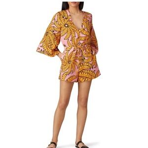 FARM RIO BANANA FLORAL LINEN ROMPER XL